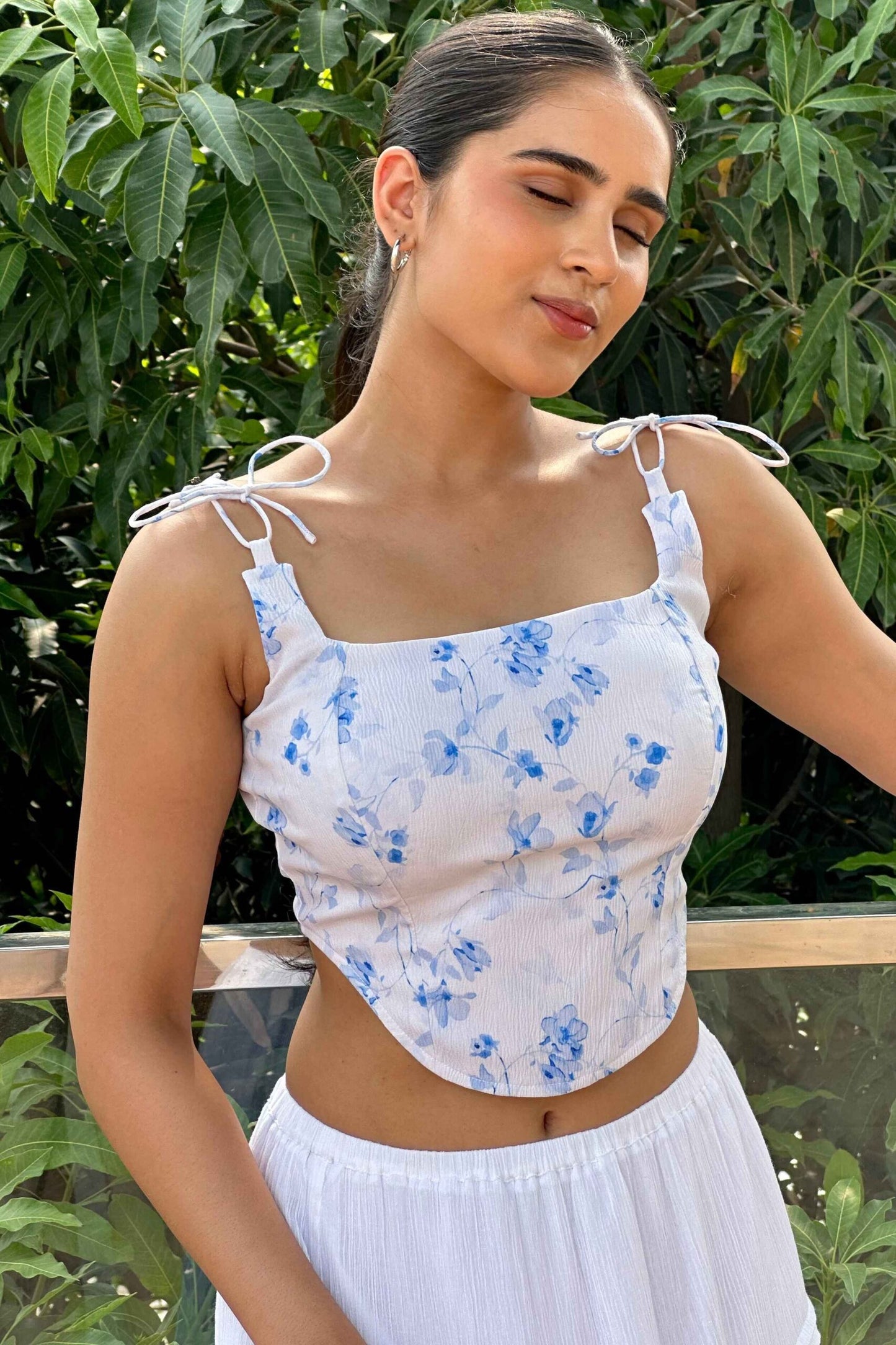 Elizabeth - White Long skirt with Floral print top