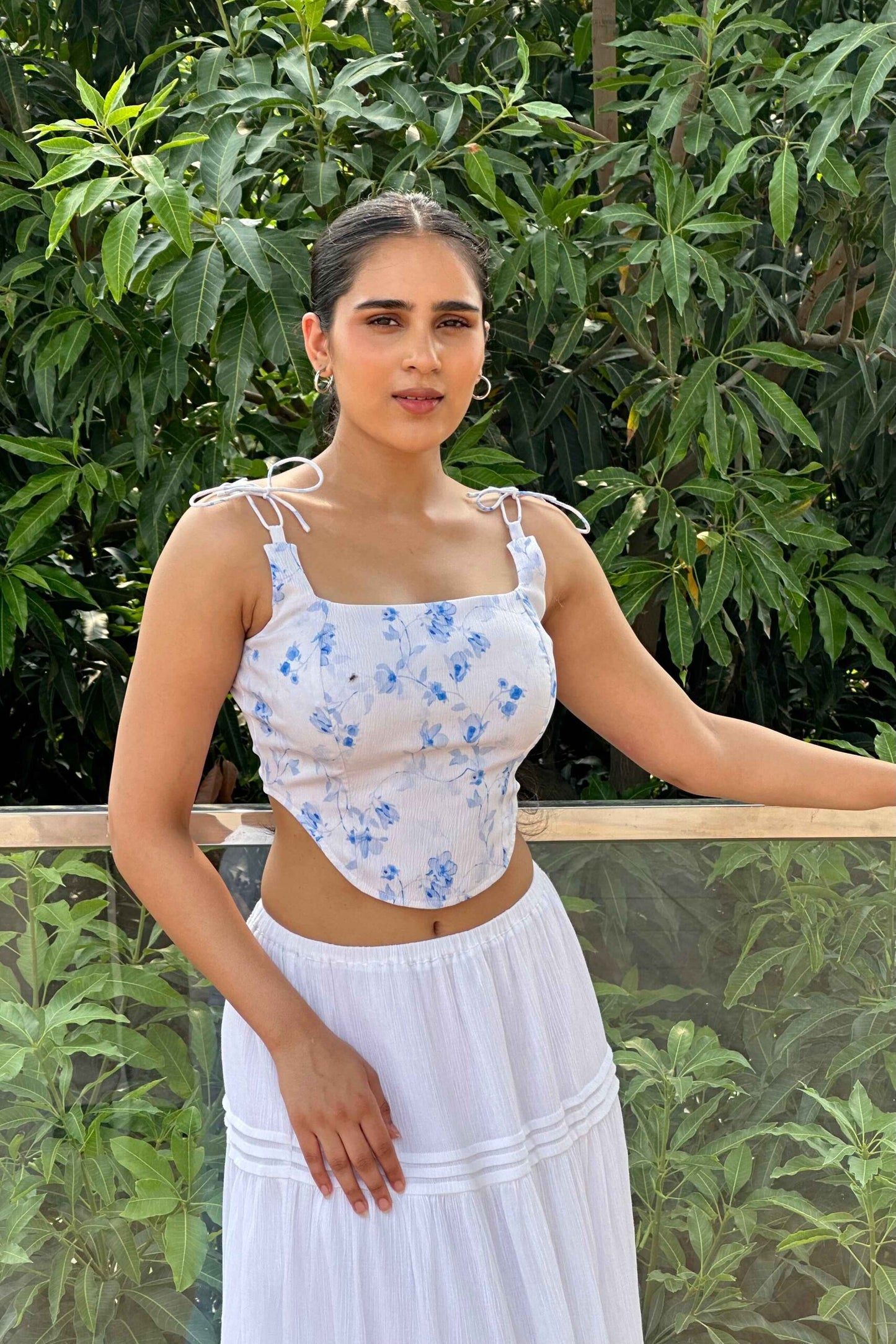 Elizabeth - White Long skirt with Floral print top