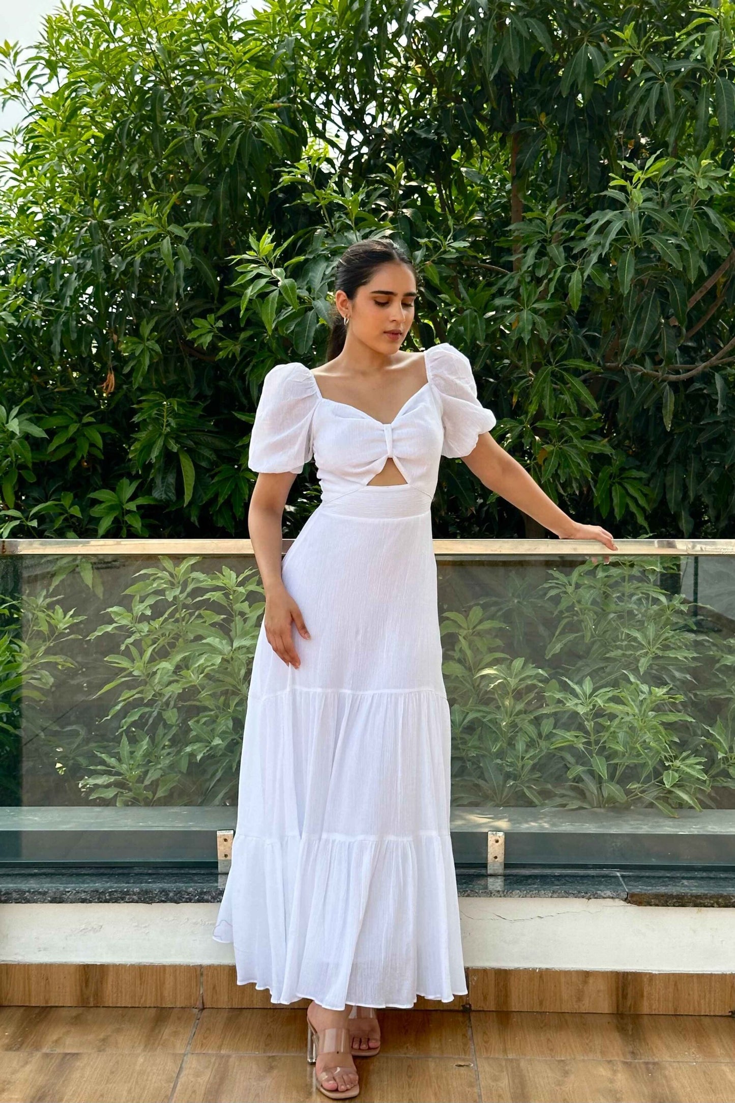 Hazel - White cutout flared dress