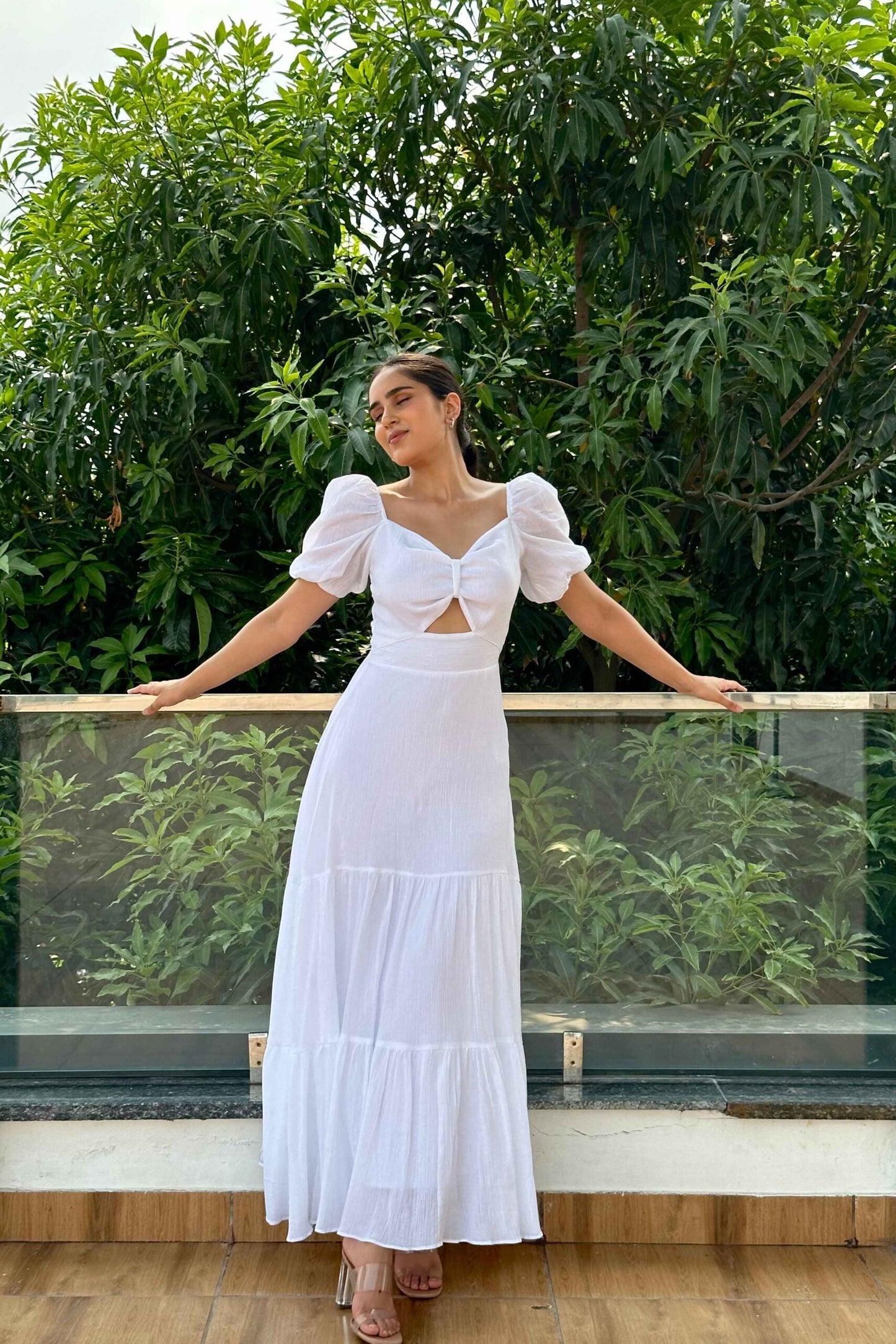 Hazel - White cutout flared dress