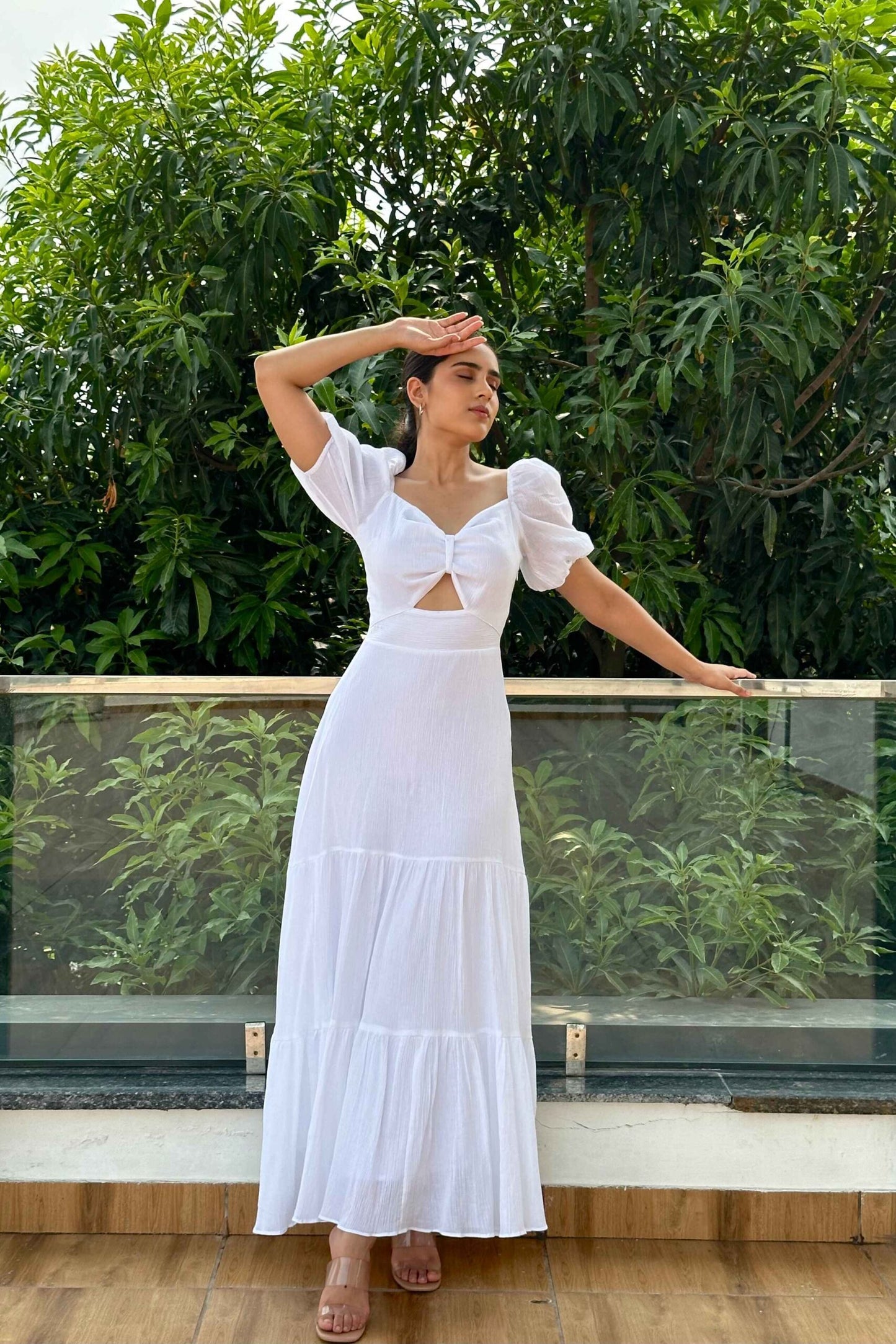 Hazel - White cutout flared dress