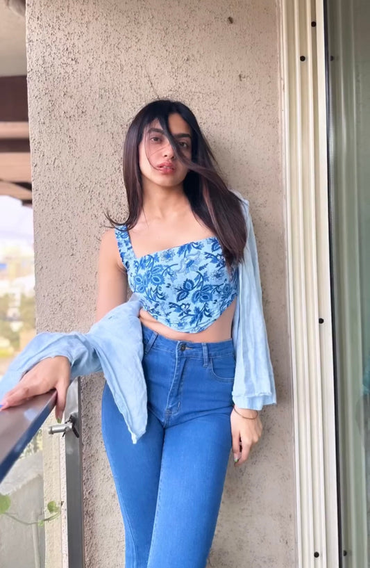 WARM FLOWER - Hand block print cotton corset top