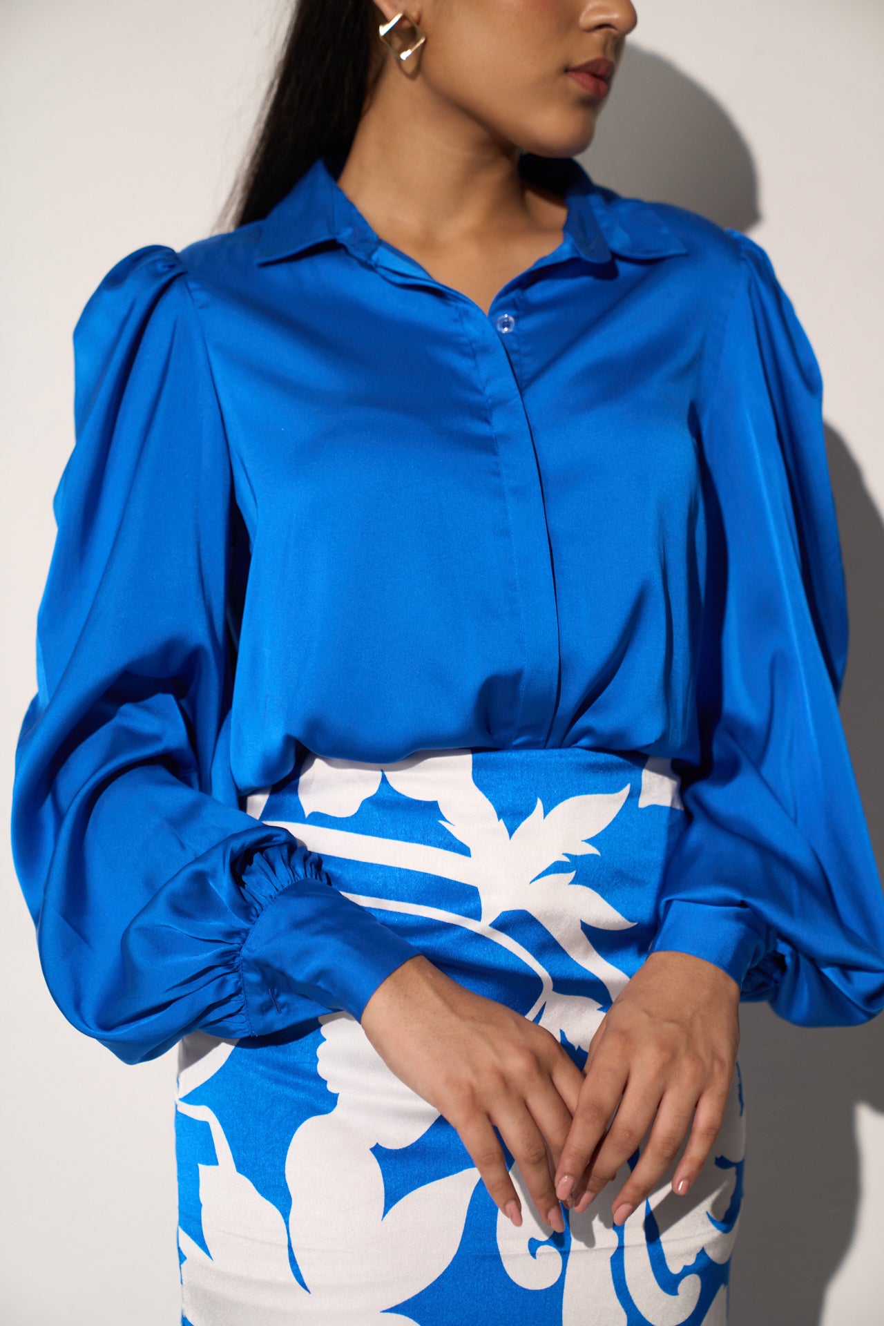 GLAMOUR GIRL -  Blue Shirt with  Printed skirt (SET)