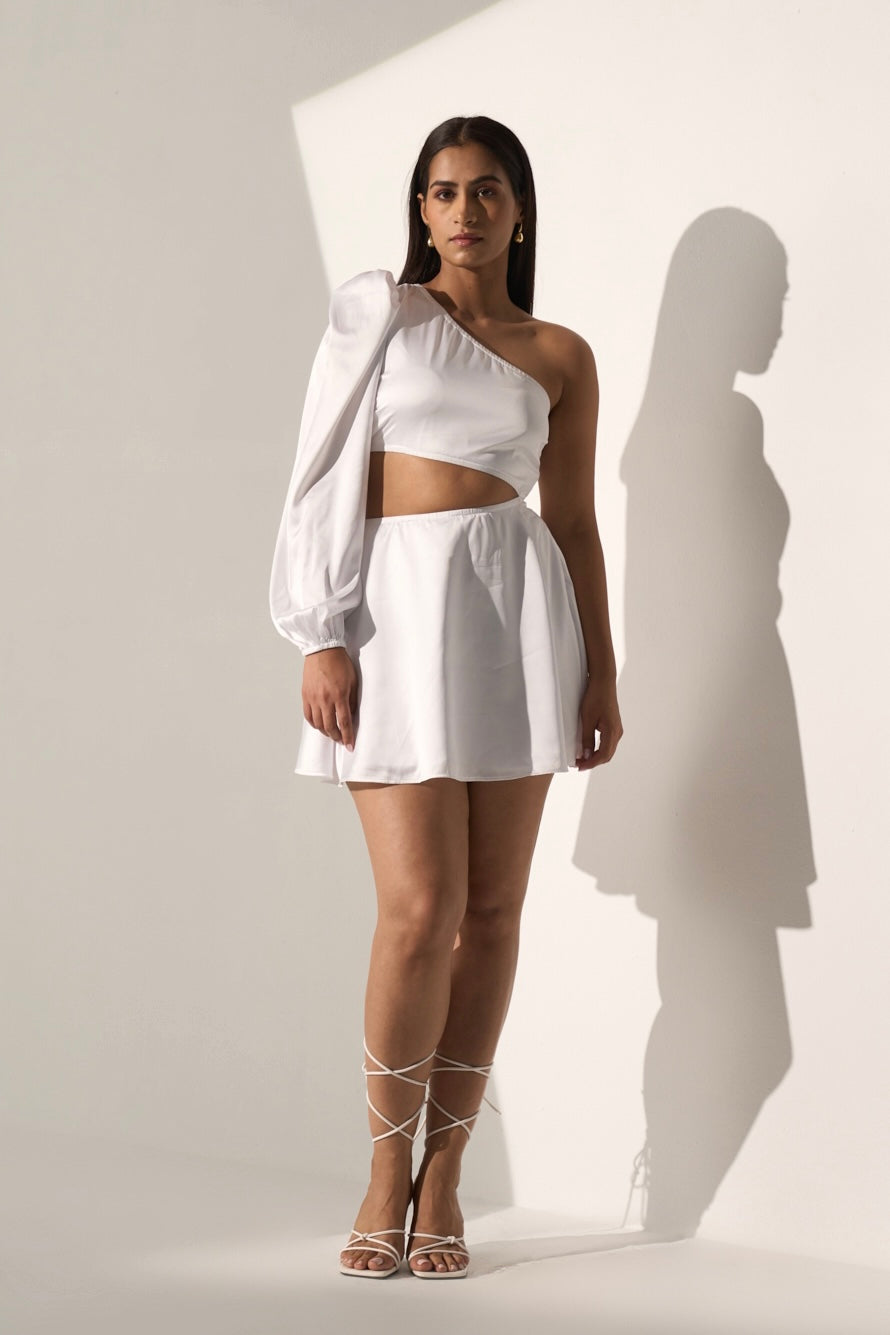 SNOW WHITE - One shoulder White Satin dress