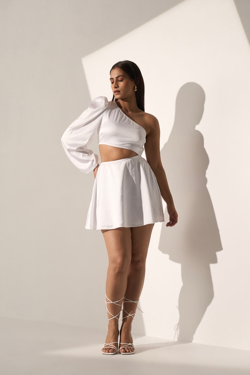 SNOW WHITE - One shoulder White Satin dress