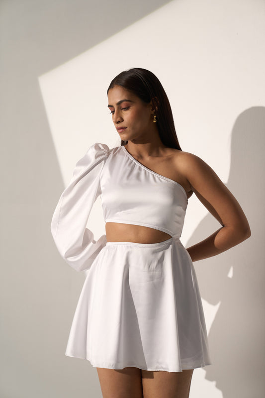 SNOW WHITE - One shoulder White Satin dress