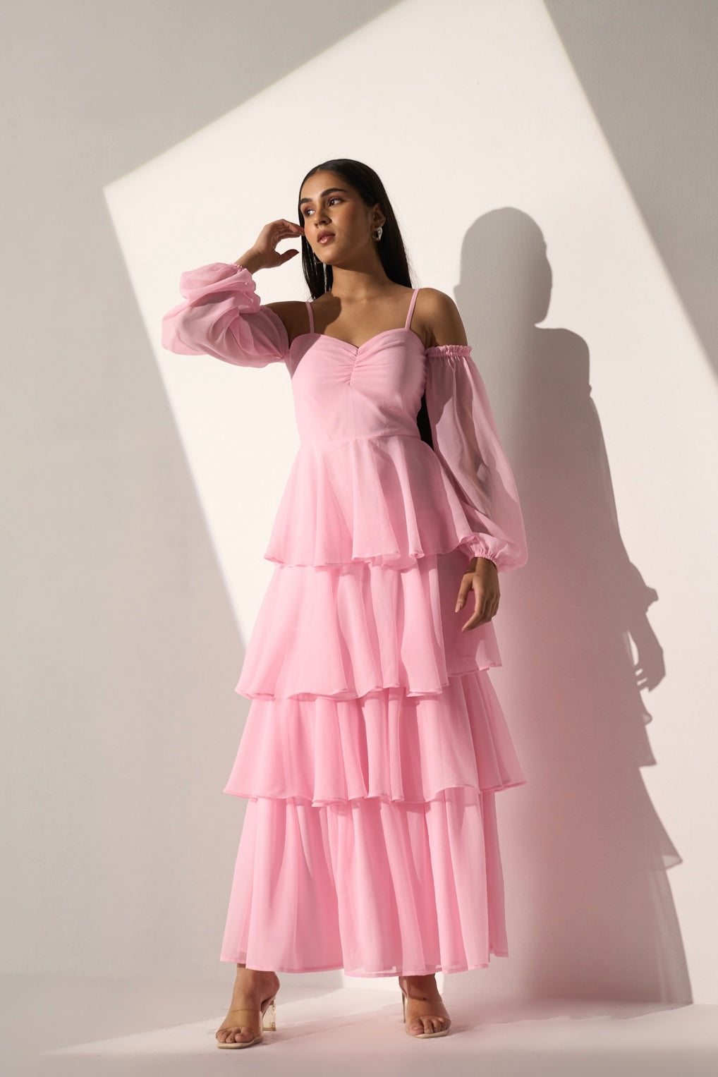 DARLING - Baby pink long frill dress