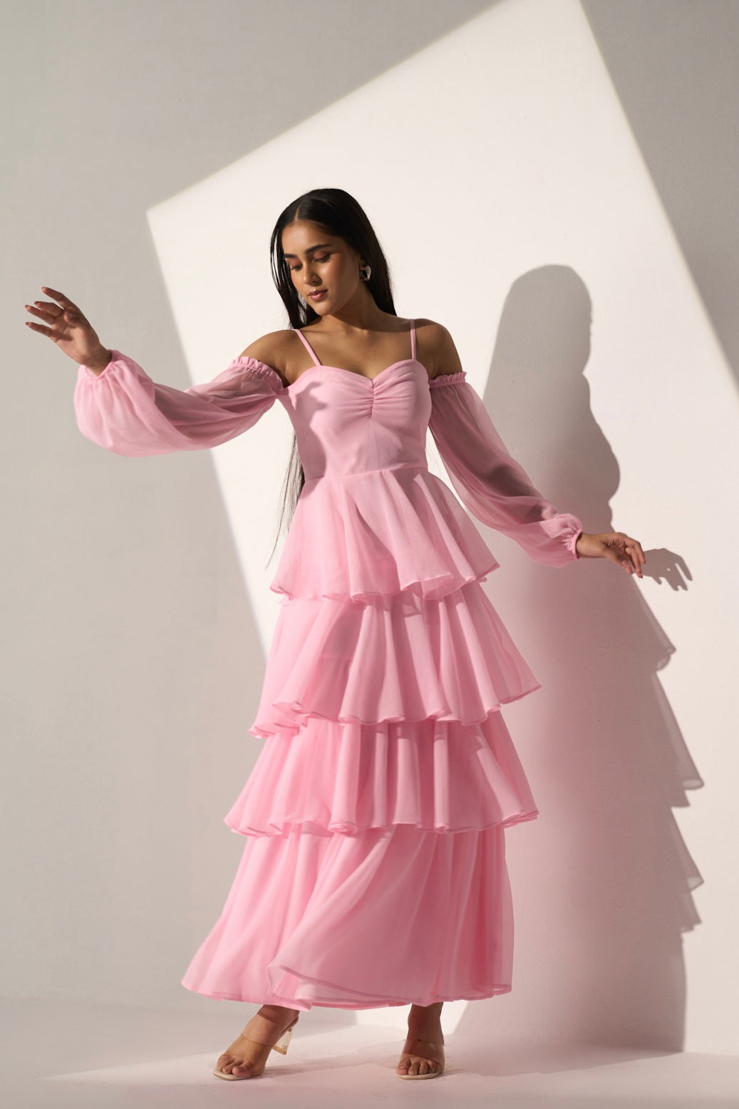 DARLING - Baby pink long frill dress