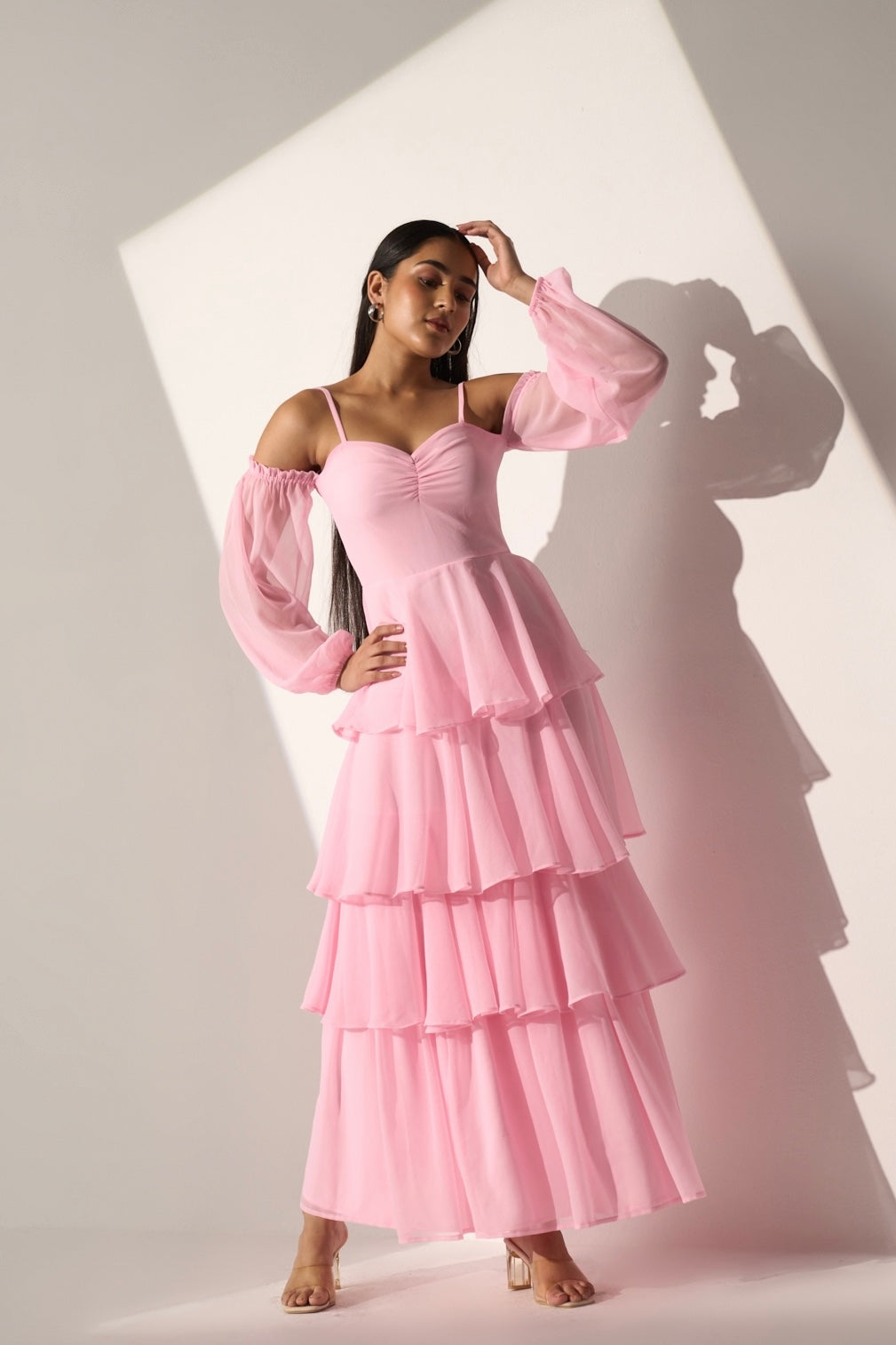 DARLING - Baby pink long frill dress