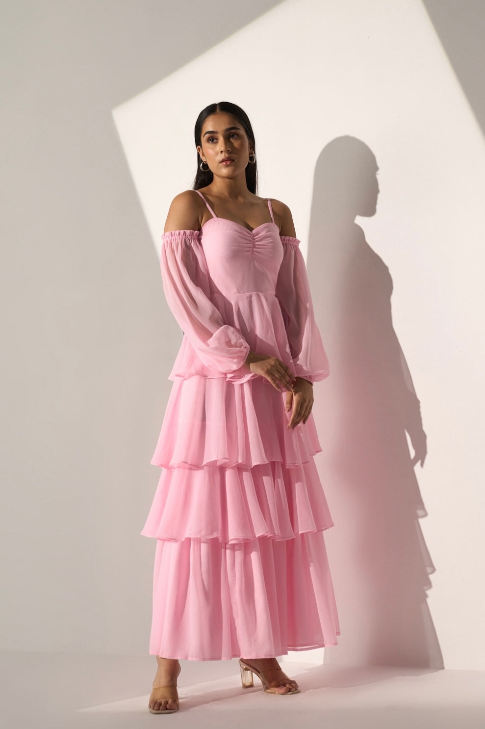 DARLING - Baby pink long frill dress