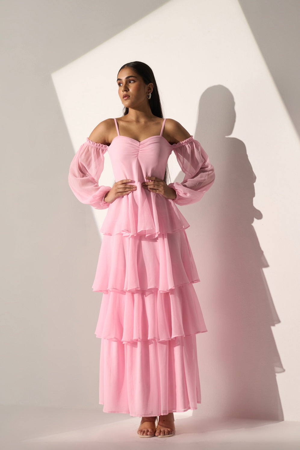 DARLING - Baby pink long frill dress