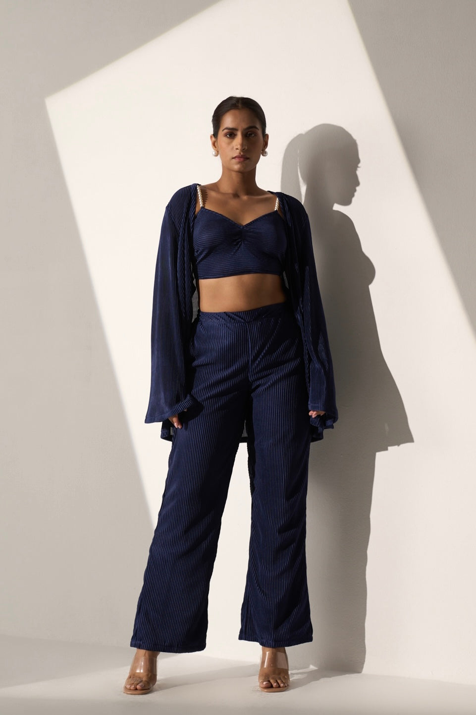 PARADISE - Dark blue Pleated coord set