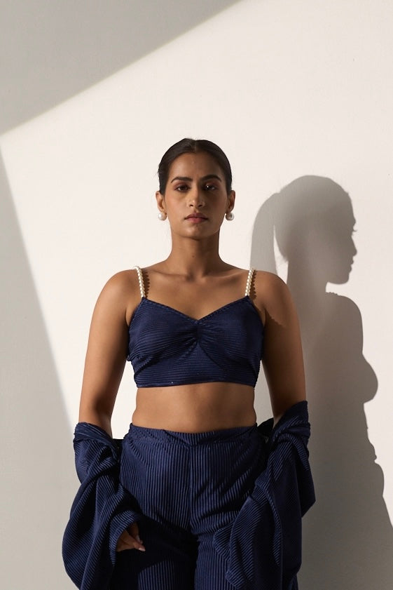 PARADISE - Dark blue Pleated coord set