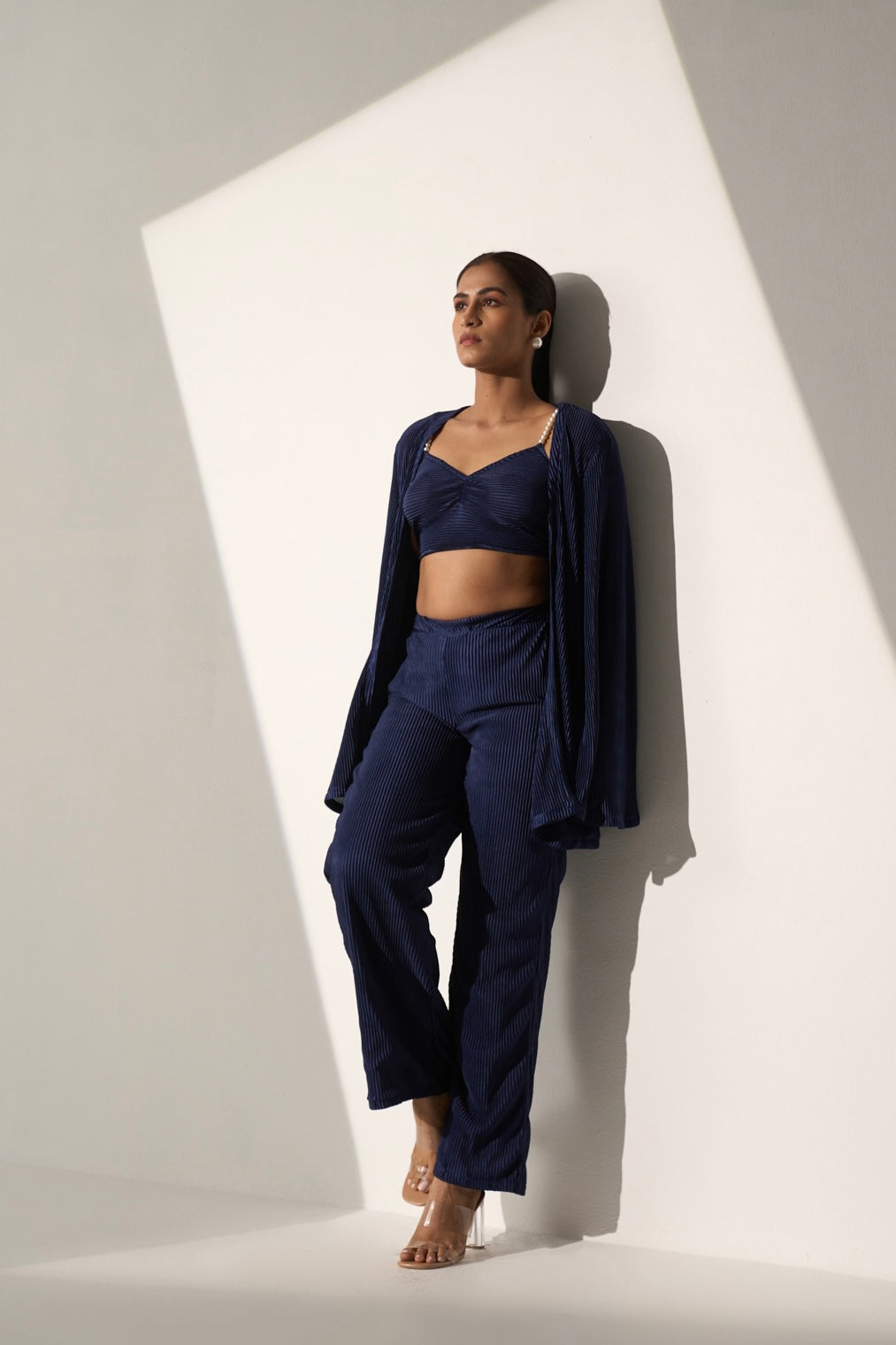 PARADISE - Dark blue Pleated coord set