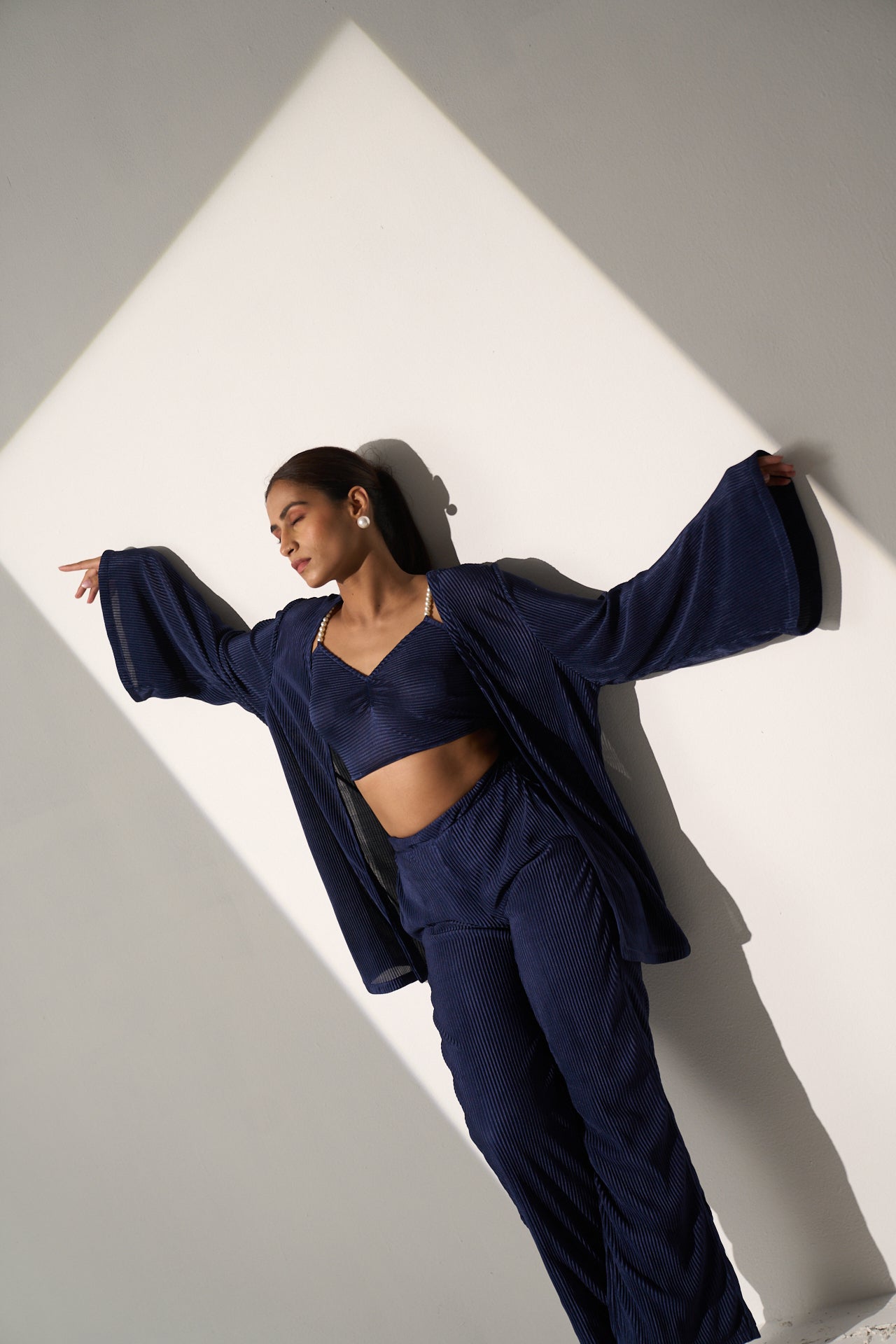 PARADISE - Dark blue Pleated coord set