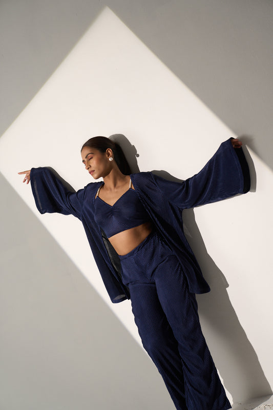 PARADISE - Dark blue Pleated coord set