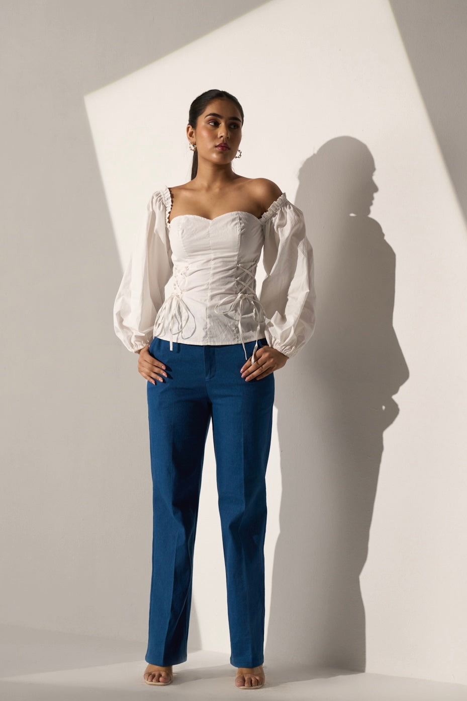 FOREVER LOVE -  White cotton top and Stretchable Straight Jeans