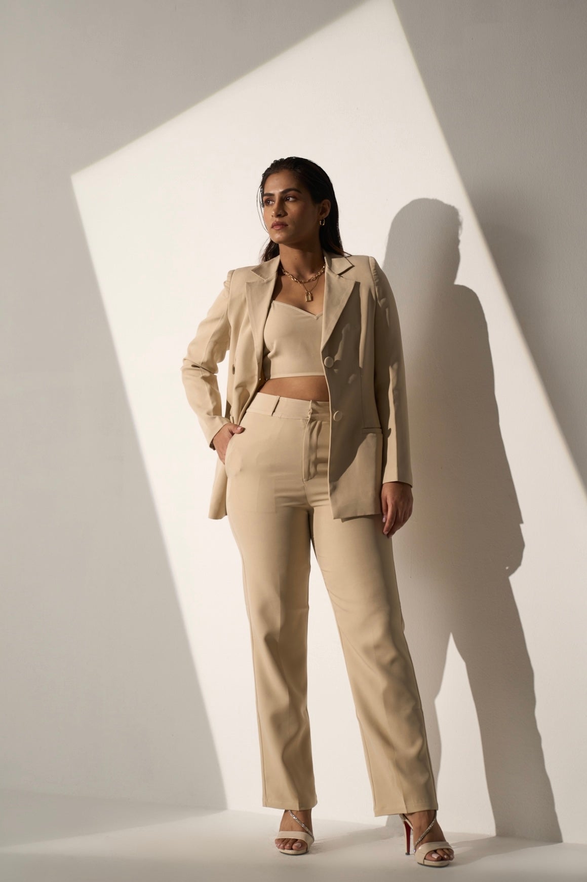 AMBITIOUS - Beige Blazer with Straight pants(SET)
