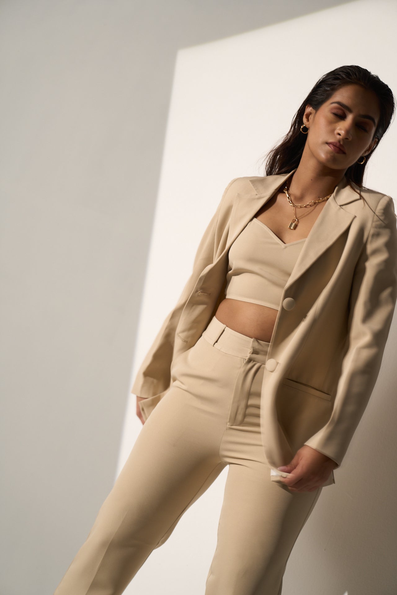 AMBITIOUS - Beige Blazer with Straight pants(SET)