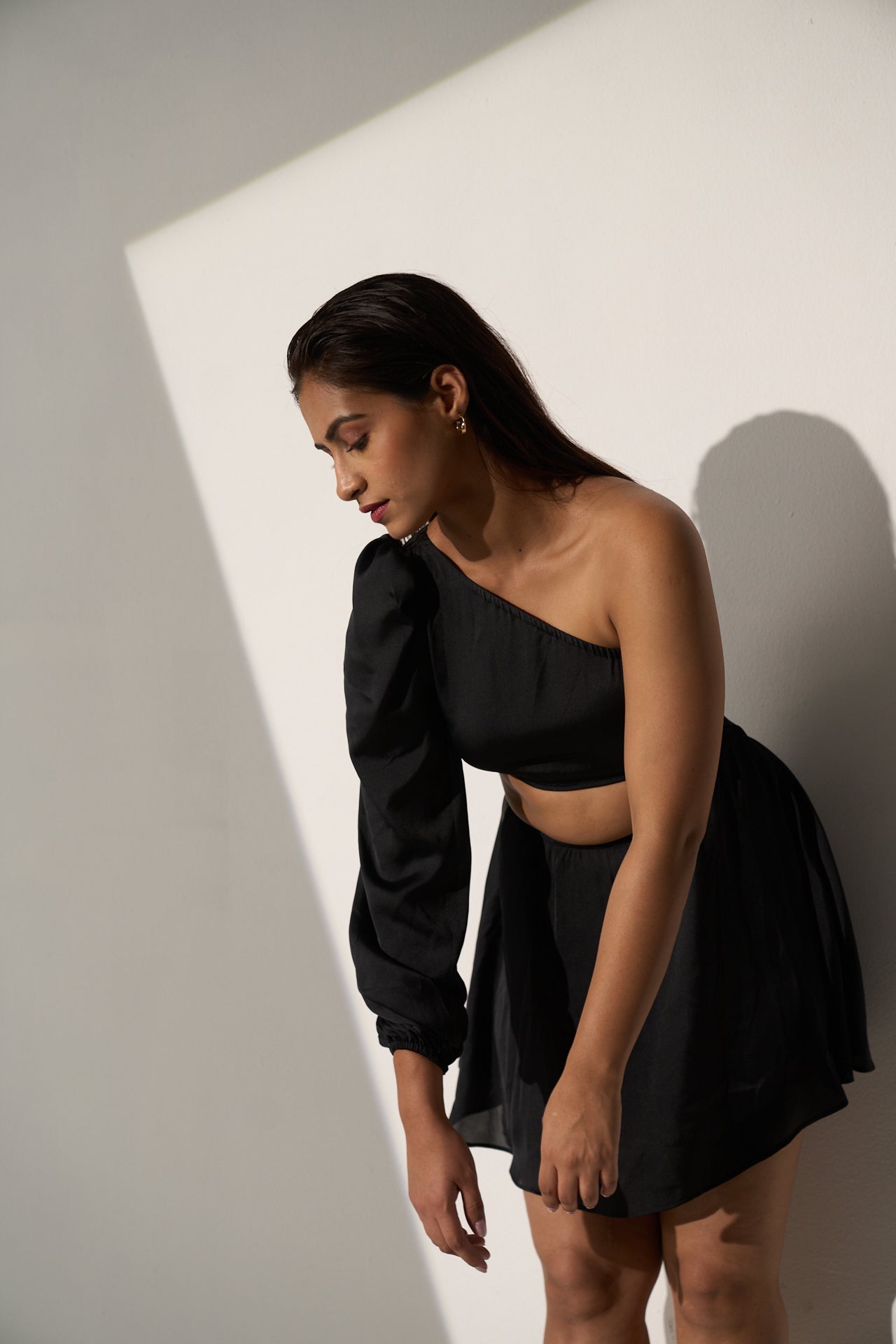 GLAM - One shoulder Black Satin dress