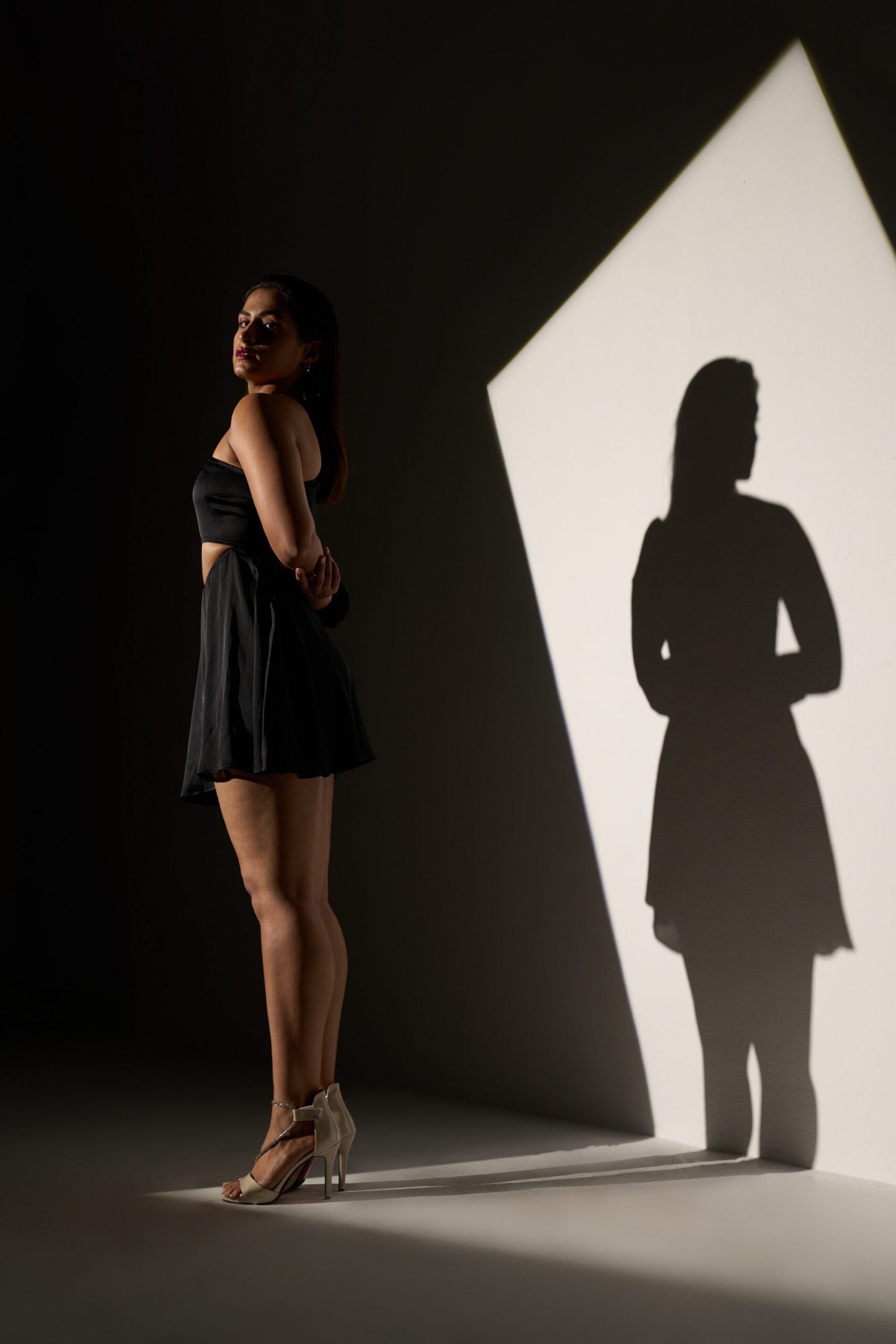 GLAM - One shoulder Black Satin dress