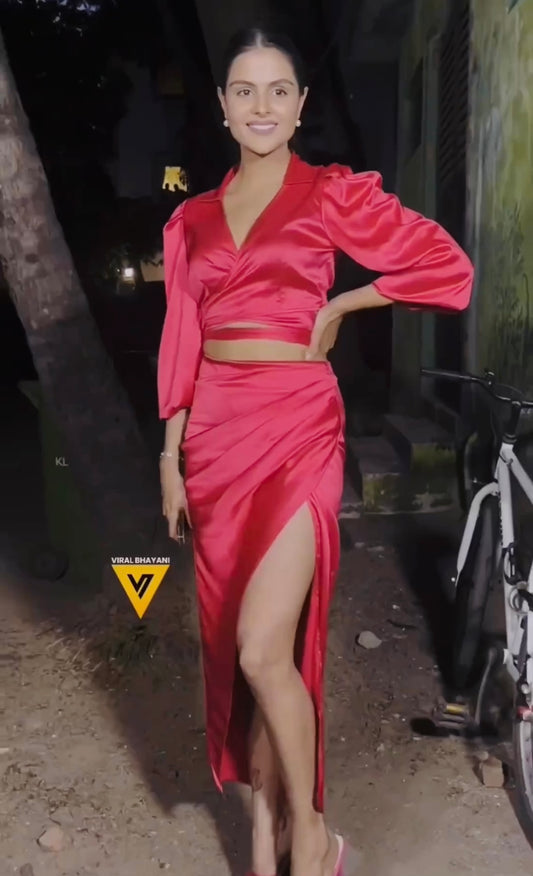 FOREVER FAVOURITE - Hot pink wrap around top with skirt (Set)