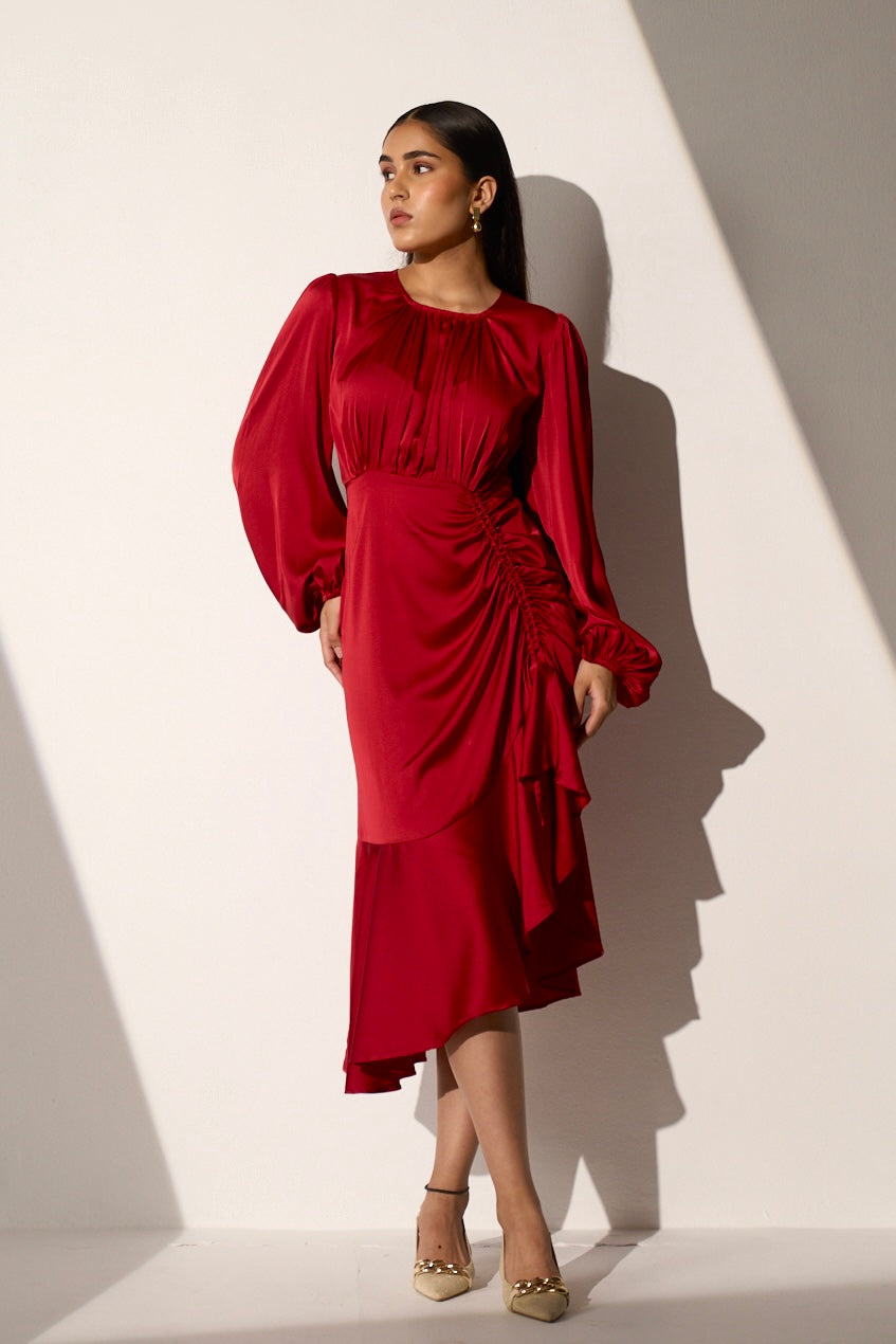 FOREVER LOVE - Maroon satin dress