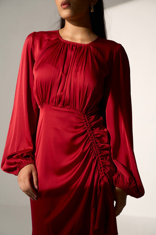 FOREVER LOVE - Maroon satin dress