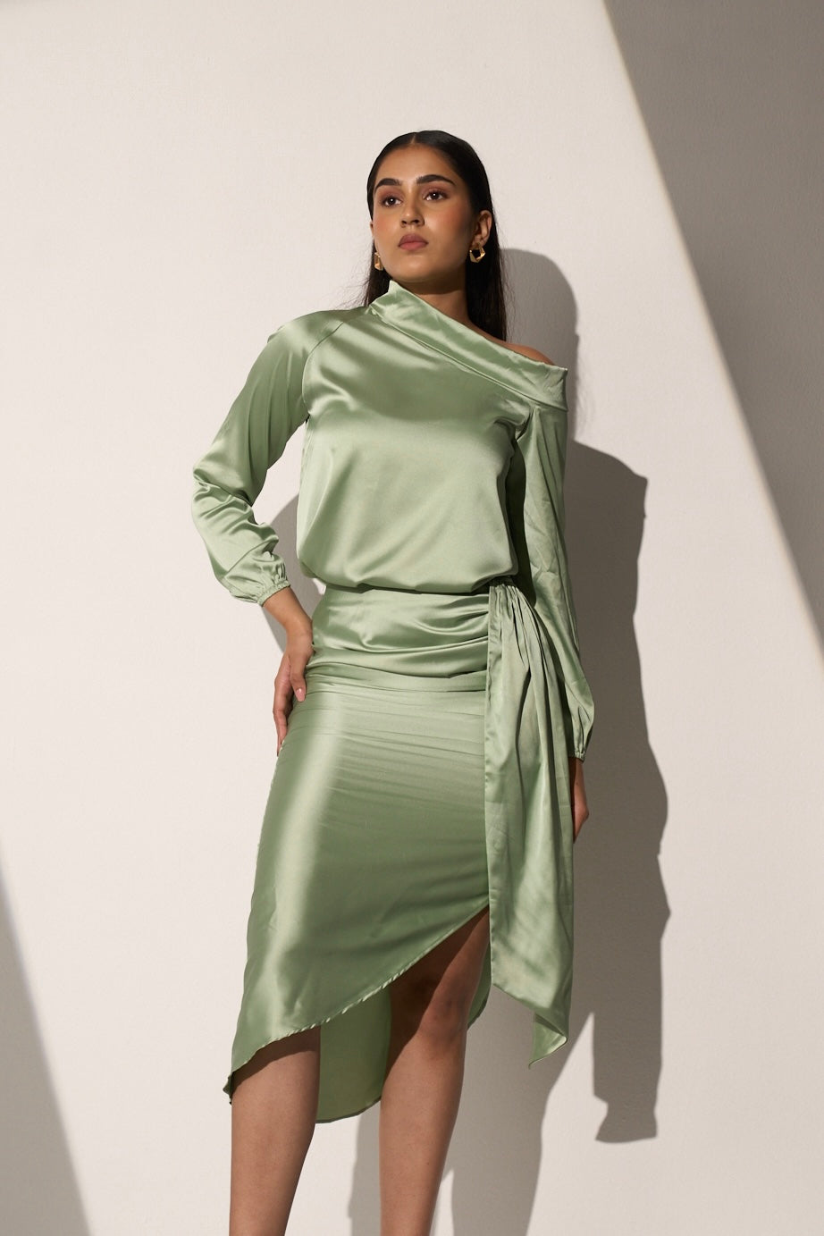 SAGE ELEGANCE - Sage Green Satin coord set