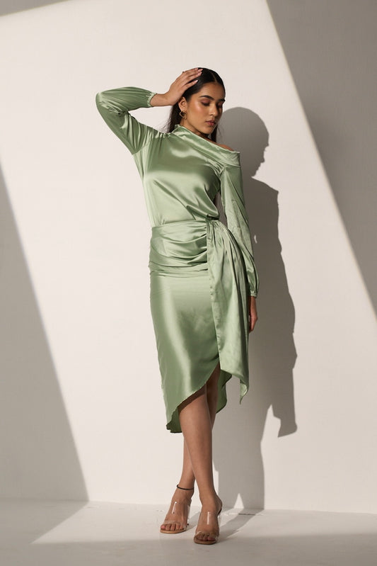 SAGE ELEGANCE - Sage Green Satin coord set
