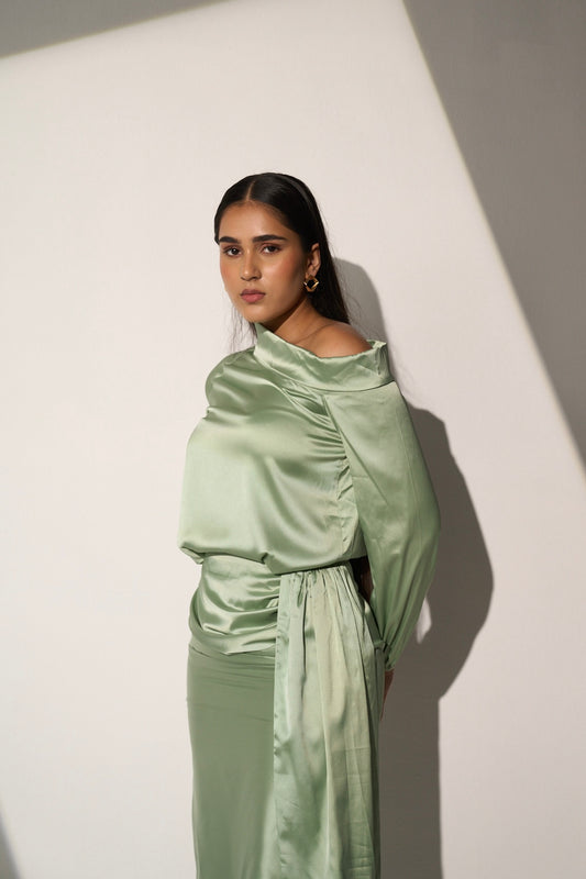 SAGE ELEGANCE - Sage Green Satin coord set