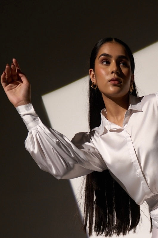 WHITE MUSE - Satin shirt with skirt (Set)