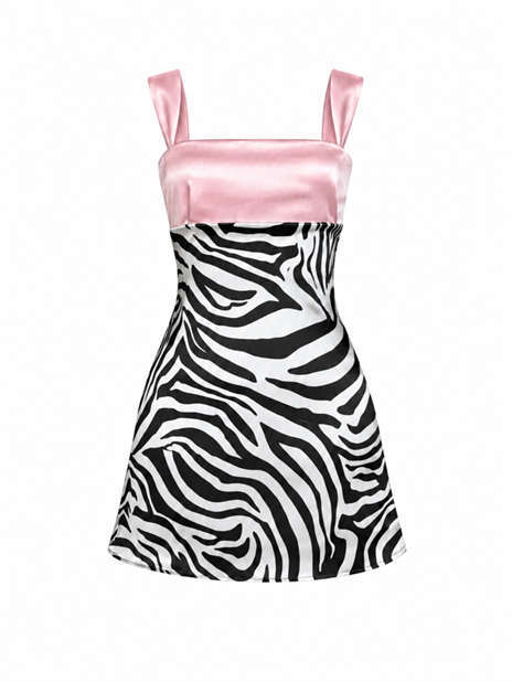 Baby Pink &amp; Zebra Print Satin Mini Dress