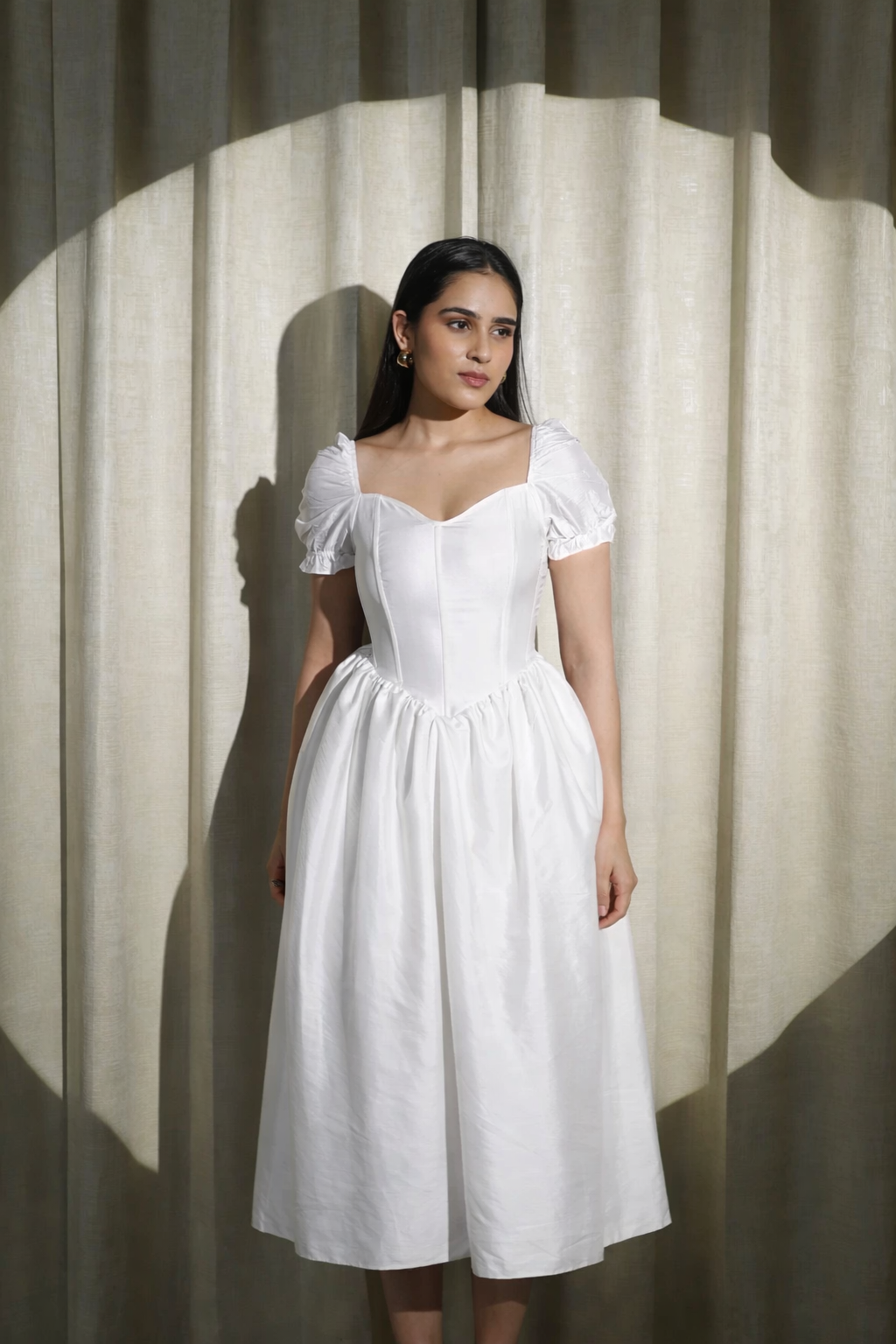 LUSTRE OF LOVE - WHITE DRESS CRISP TEXTURE AND ELEGANT SHEEN (Long Length)
