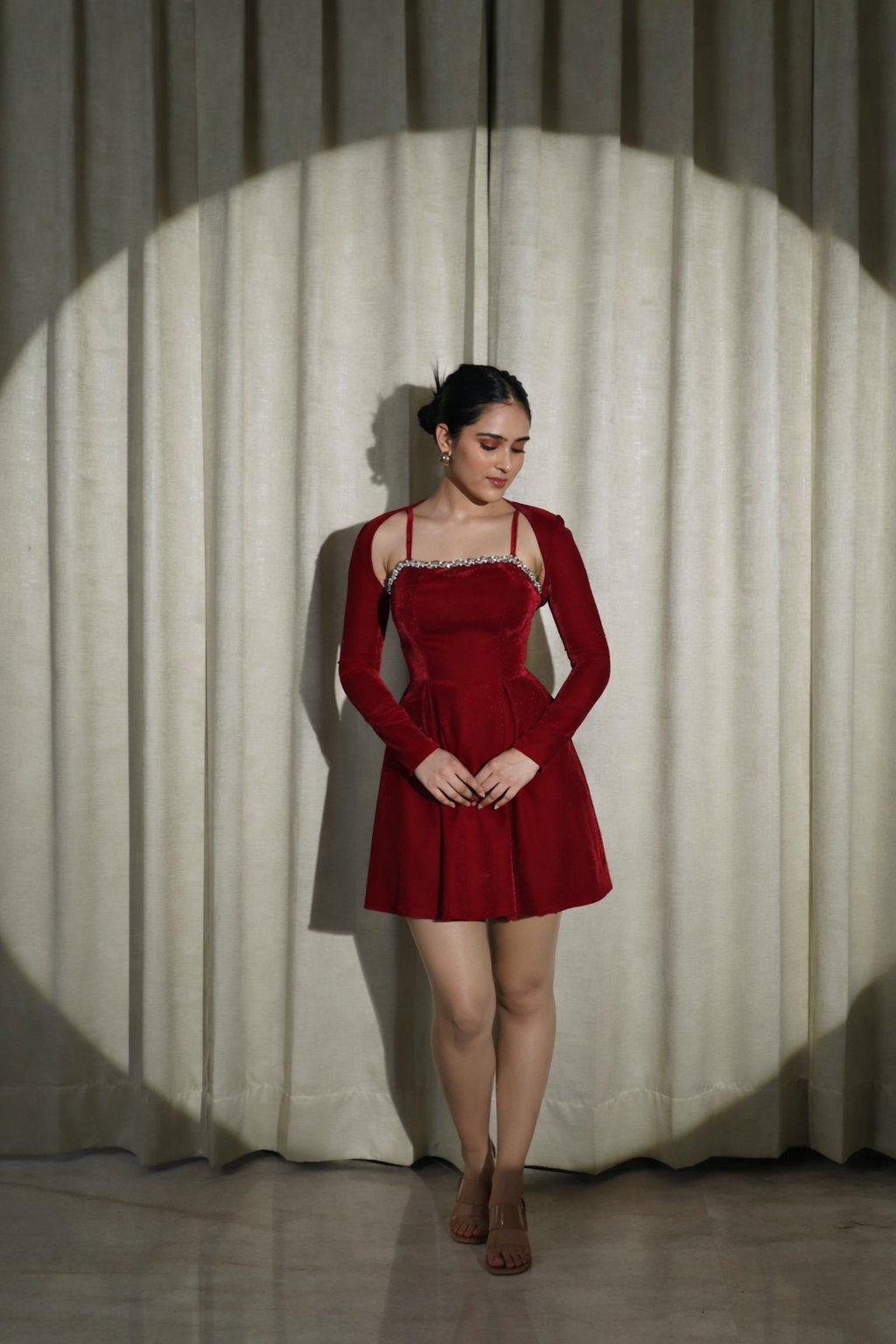 VELVET LOVE - LUXURIOUS MAROON VELVET FLARED DRESS (Short length)