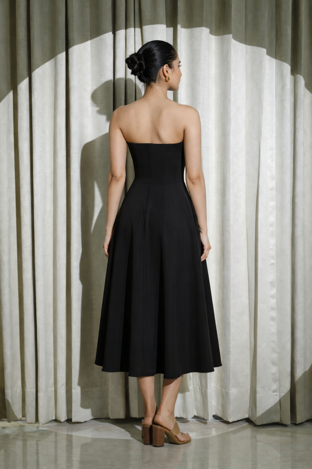 Black Strapless Midi Dress