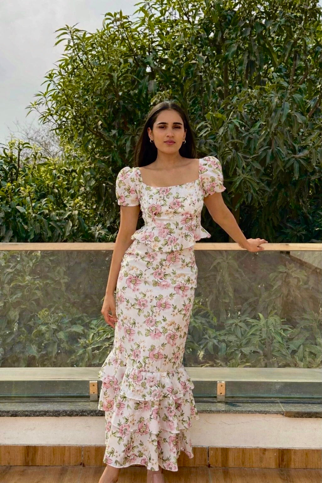 AMORE - Printed top with Skirt with Puff Sleeves (Set)