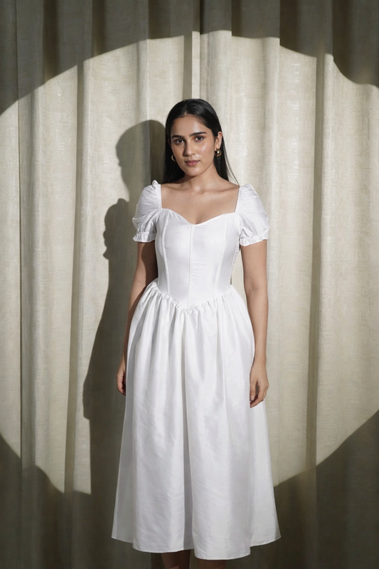 LUSTRE OF LOVE - WHITE DRESS CRISP TEXTURE AND ELEGANT SHEEN (Long Length)