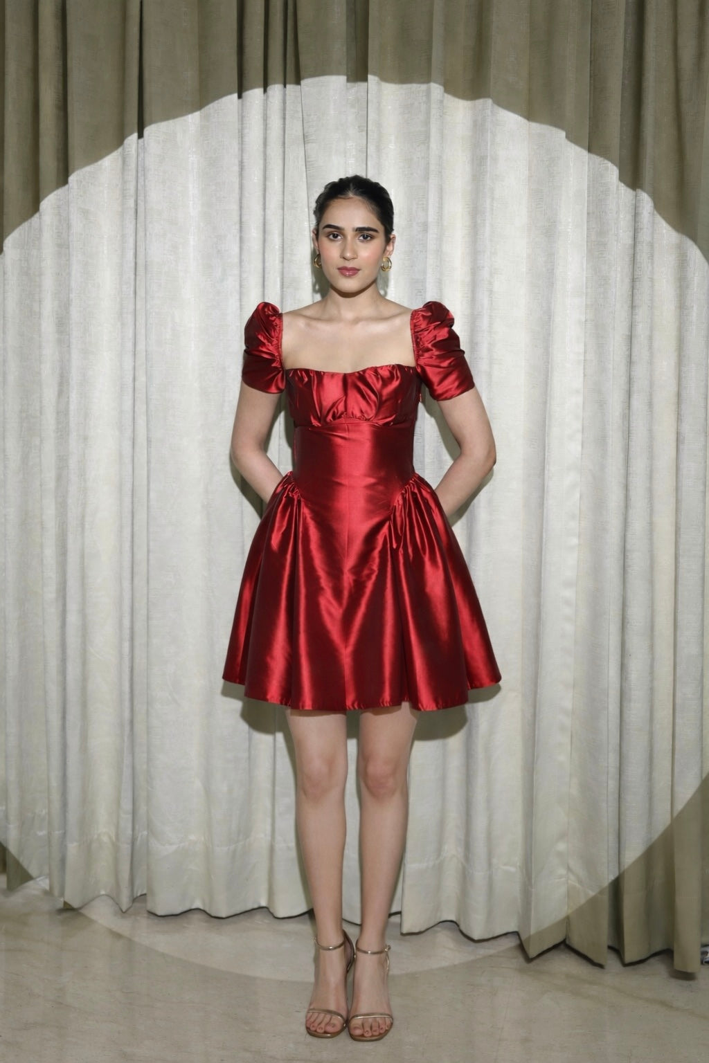 short crimson dress Ruched Blowing Bubbles Mini Dress - Crimson Red, Medium | Hazel and Olive