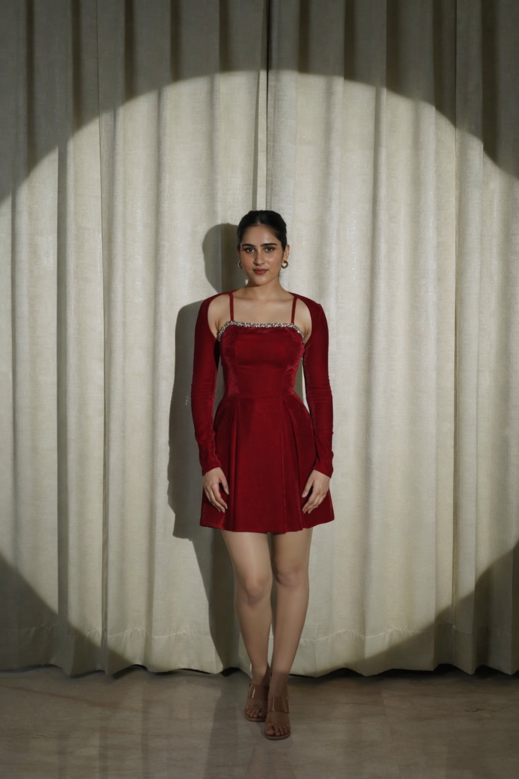 VELVET LOVE - LUXURIOUS MAROON VELVET FLARED DRESS (Short length)