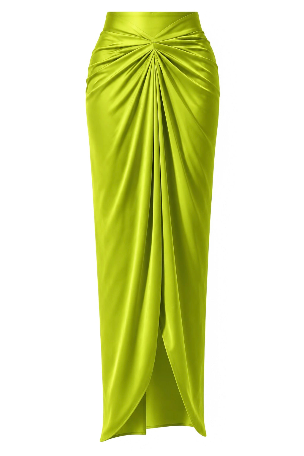 Women’s Satin Draped Pleated Lime Green Skirt
