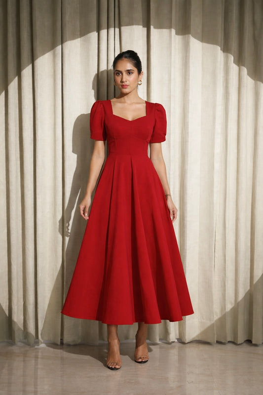 Red Fit & Flare Midi Dress