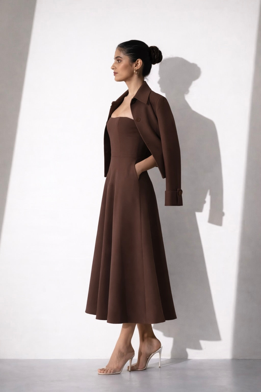 Brown Structured Midi Dress