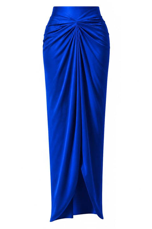 Women’s Satin Draped Pleated Royal Blue Skirt