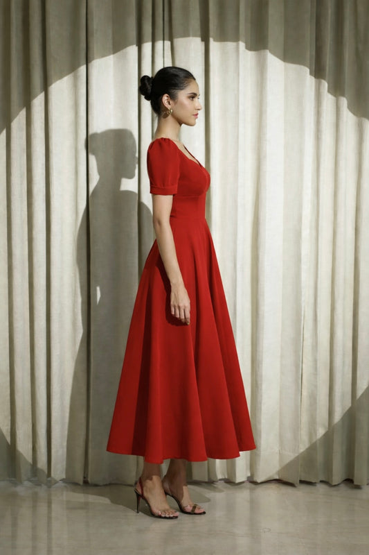 Red Fit & Flare Midi Dress