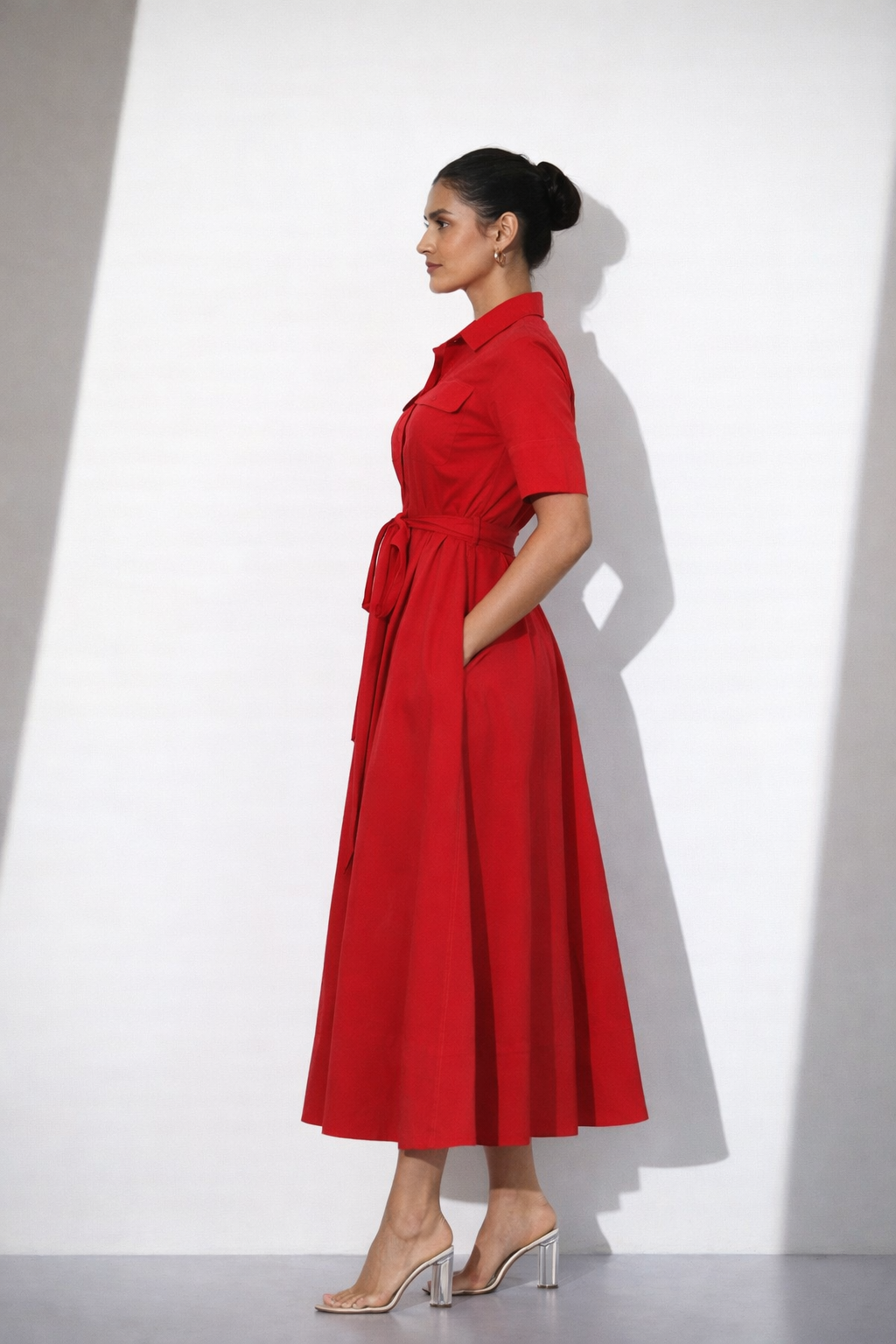 Red Cotton Shirt Dress