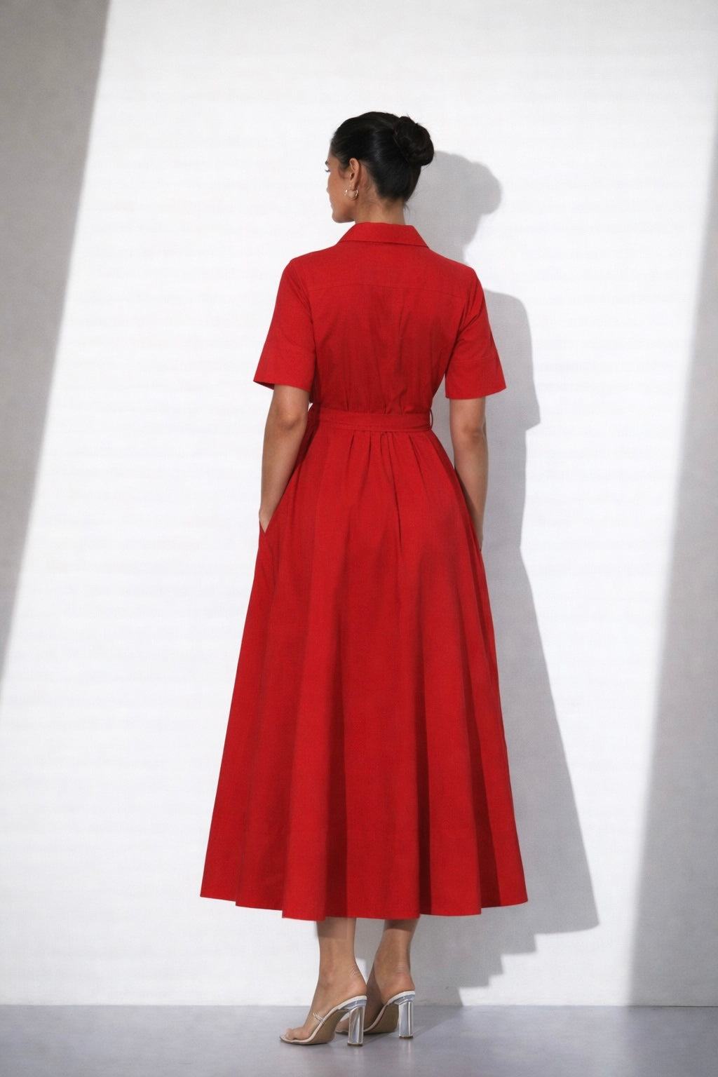 Red Cotton Shirt Dress