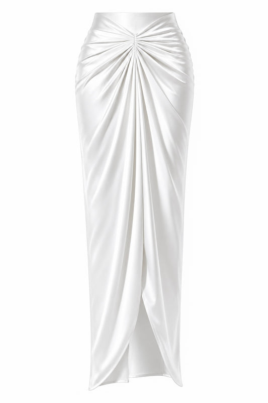 Women’s Satin Draped Pleated White Skirt