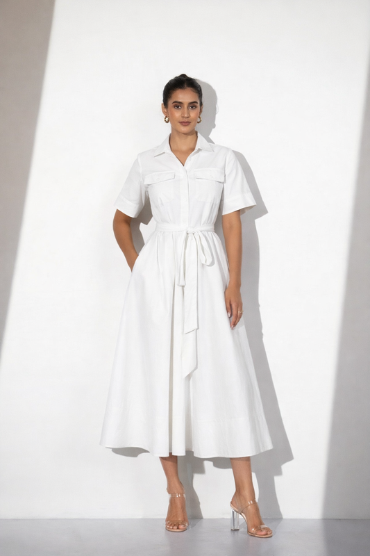 White Cotton Maxi Shirt Dress