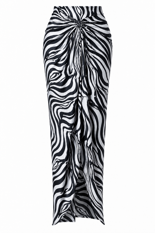 Women’s Satin Draped Pleated Zebra Print Skirt